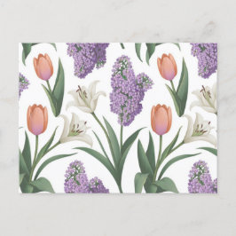 Lilacs Tulips Lilies Flower Mönster vycard Vykort
