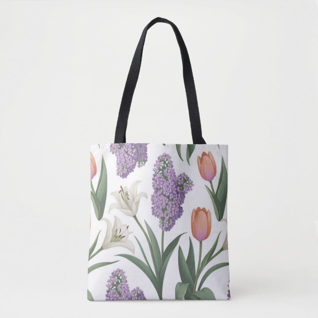 Lilacs Tulips Lilies Shopping Errand Tote Bag Tygkasse (Framsida)