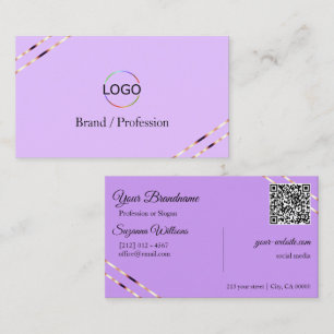 Lilafärg Lavendel med Rosa Guldlinjer Logo QR-kod Visitkort