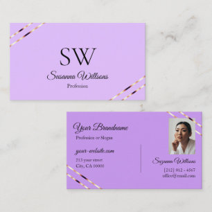 Lilafärg Lavendel med Rosa Guldlinjer Monogram Fot Visitkort