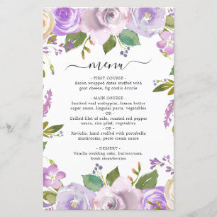 Lilafärgad akvarellblomma elegant bröllopsmeny