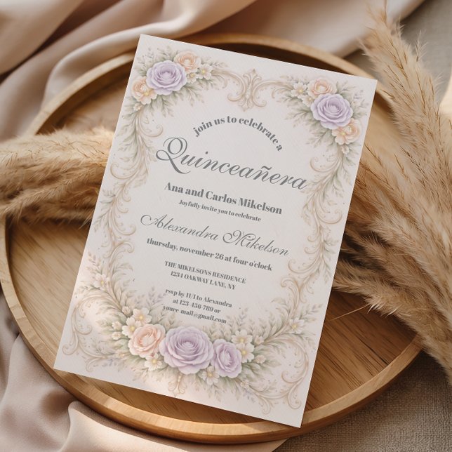 Lilafärgad Barock Quinceañera Inbjudningar (Skapare uppladdad)