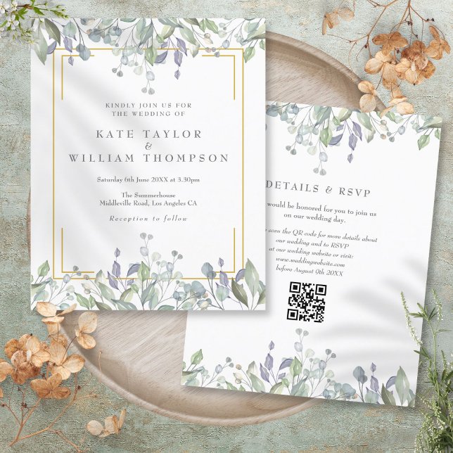 Lilafärgad budget blommig QR-kod bröllopsinbjudan (Budget Lilac Floral QR Code Wedding Invitation)