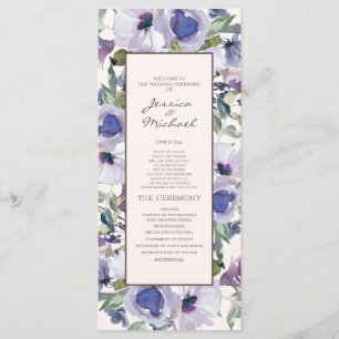 Lilafärgad dammig blå boho blomsterbröllopsprogram program