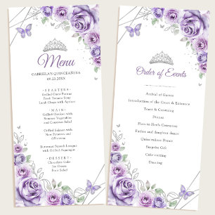 Lilafärgad lila blomster-quinceanera-programmeny meny