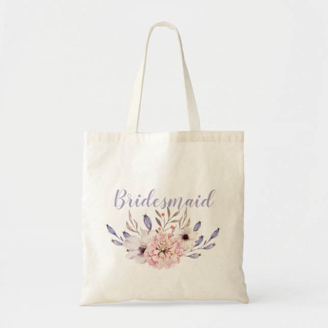 Lilafärgad Mauve Akvarell Blommig Brudtärna Tygkasse (Framsidan)