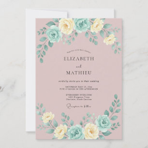 Lilafärgad Mauve Aqua Peony Bröllop Inbjudningar