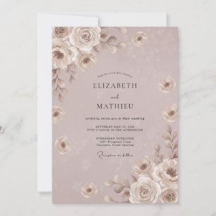 Lilafärgad Mauve Taupe Peony Bröllop Inbjudningar
