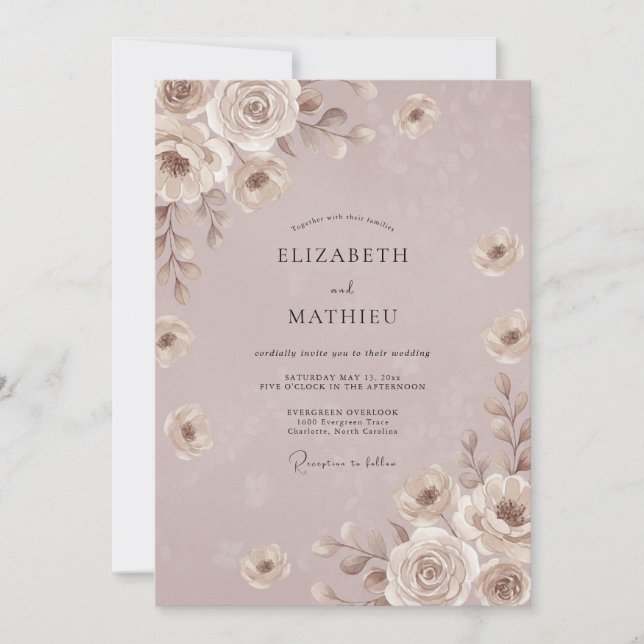 Lilafärgad Mauve Taupe Peony Bröllop Inbjudningar (Framsida)