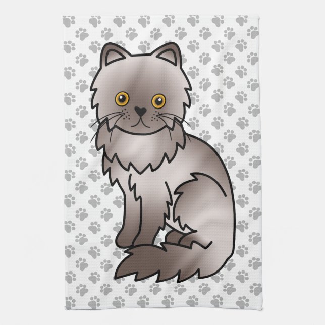 Lilafärgad persisk söt serieillustration av katt kökshandduk (Vertikal)
