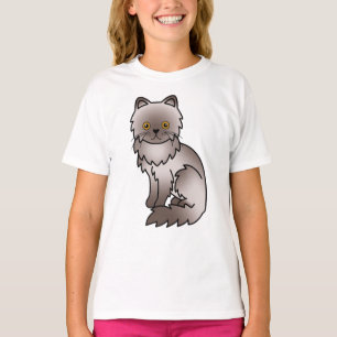 Lilafärgad persisk söt serieillustration av katt t shirt