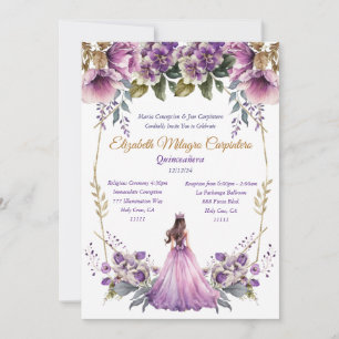 Lilafärgad Quinceañera-inbjudan Inbjudningar