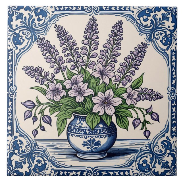 Lilafärgade blommor kakelplatta (Framsidan)