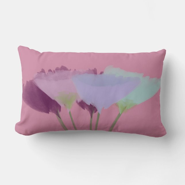 Lilafärgade Rosa Akvarell Peonies Lumbarkudde (Framsida)