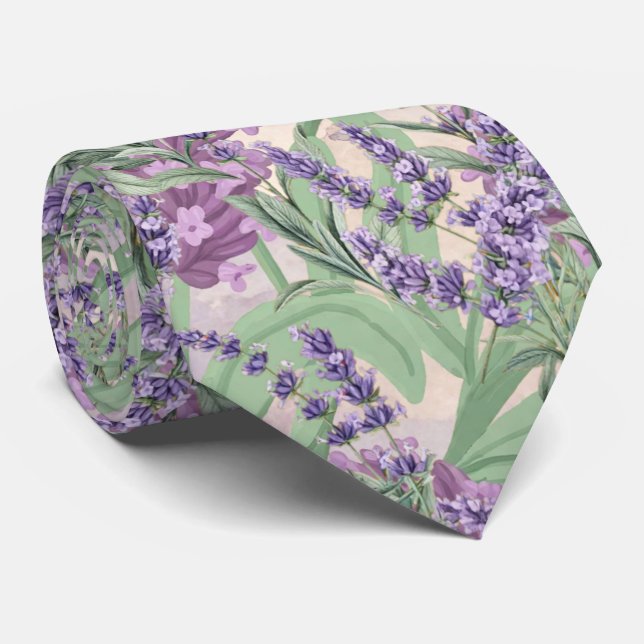 Lilafylld dammig lila rustik blomsterprakt slips (Rullad)