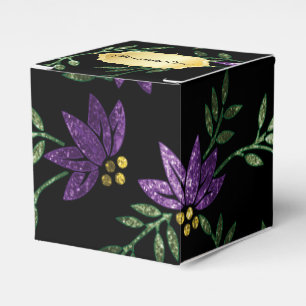 Lilaglitter och svartblommigt presentaskar