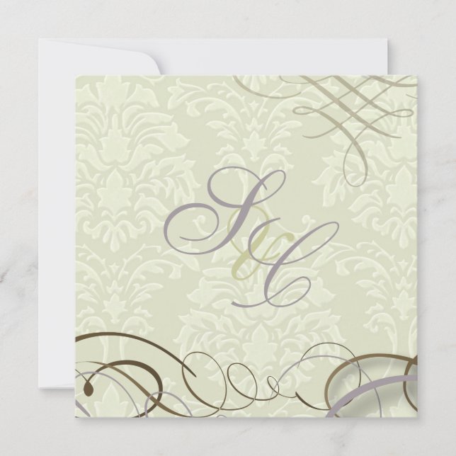 Lilak/scrollsar/spolar/elfenbensdamm Inbjudningar (Framsida)