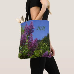 Lilakträdgård, violett, söt blommigt, initialer tygkasse