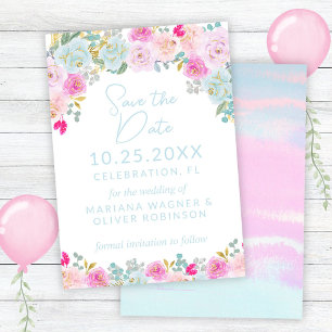 Lilan Blått Rosa Peach Spara datum Inbjudningar