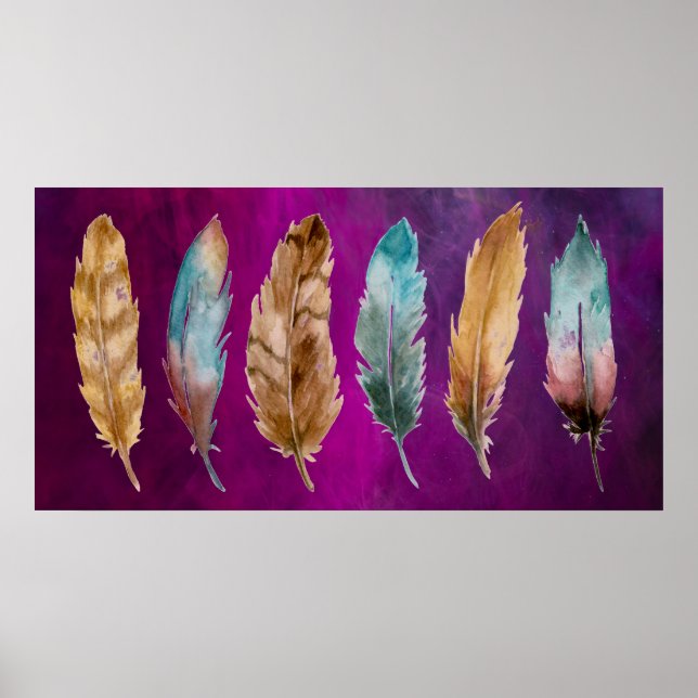 Lilan Blue Brown Feathers Poster Skriv ut (Framsidan)