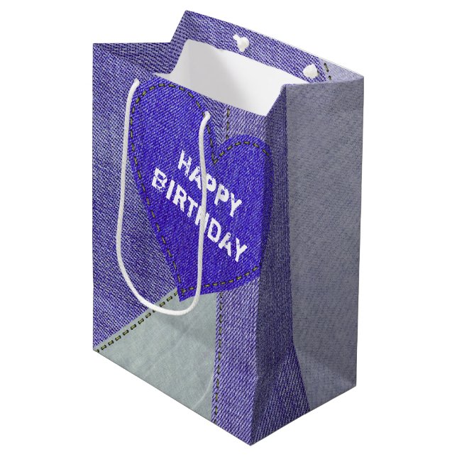 Lilan Denim Heart Medium Gift Bag (Framsidan Vinklad)