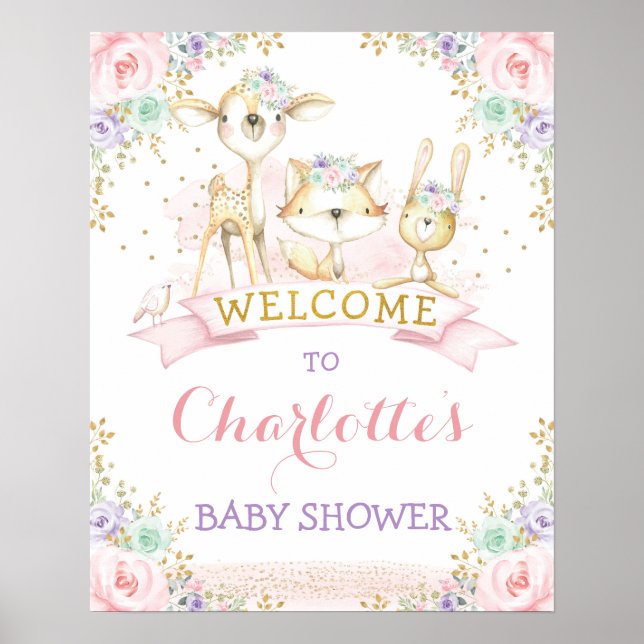 Lilan Mint Woodland Animals Välkomsthälsa för kvin Poster (Framsidan)