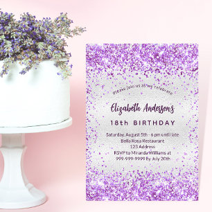 Lilan vid silver vid födelsedagen, glitter lyxur inbjudningar