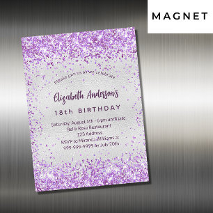 Lilan vid silver vid födelsedagen, glitter lyxur magnetisk inbjudningskort