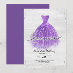 Lilans träklänning glitter Quinceañera Inbjudningar