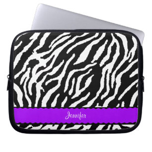 Lilarand med svartvitt zebra mönstrad laptop fodral