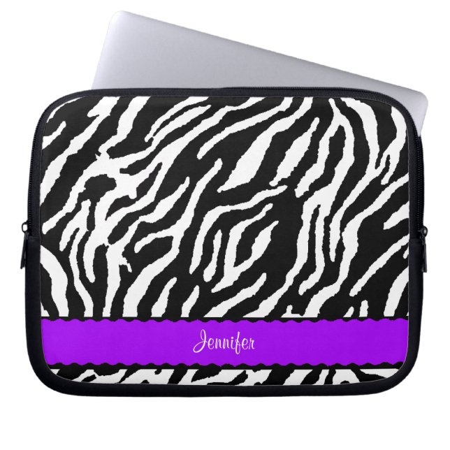 Lilarand med svartvitt zebra mönstrad laptop fodral (Framsidan)