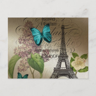 lilaska skript modern vintage paris eiffel torn vykort