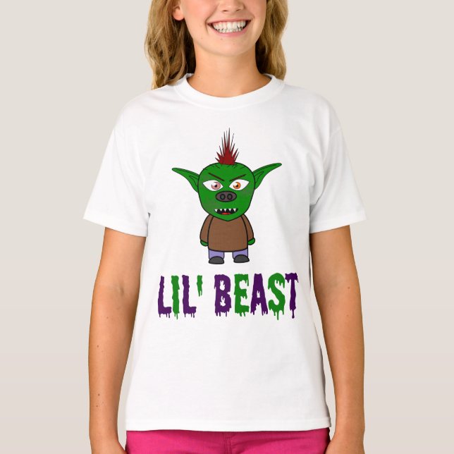 Lil'Beast Goblin Lila and Grönt Dripping Font T Shirt (Framsida)