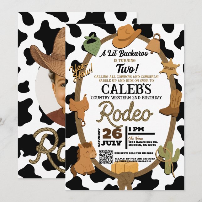 Lil'Buckaroo Land Western Rodeo Birthday Inbjudningar (Fram/baksida)