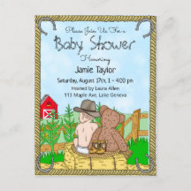 Lil'Cowboy and Nalle Boys Baby Shower Inbjudan
