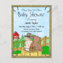 Lil'Cowboy and Nalle Boys Baby Shower Inbjudan