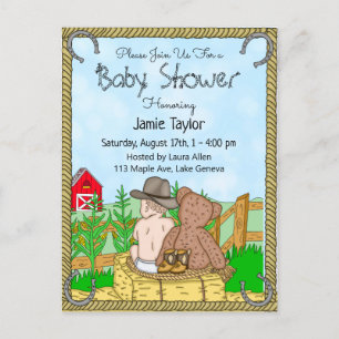 Lil'Cowboy and Nalle Boys Baby Shower Inbjudan