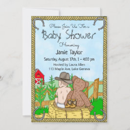Lil'Cowboy and Nalle Boy's Baby Shower Inbjudningar