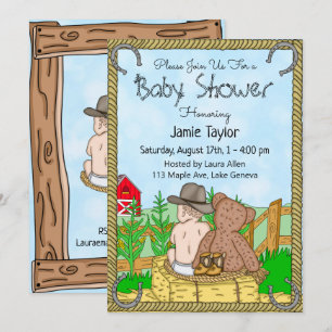 Lil'Cowboy and Nalle Boy's Baby Shower Inbjudningar