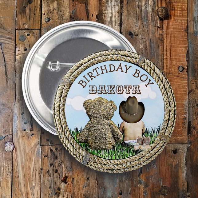 Lil'Cowboy and Nalle Boy's Birthday Boy Knapp (Skapare uppladdad)