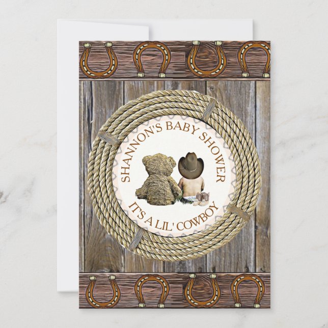 Lil'Cowboy Land och Westerna babyskor Inbjudningar (Framsida)