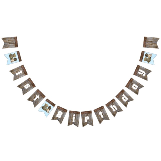 Lil'Cowboy och Nalle 1:a födelsedagen Party Vimplar (Alla)