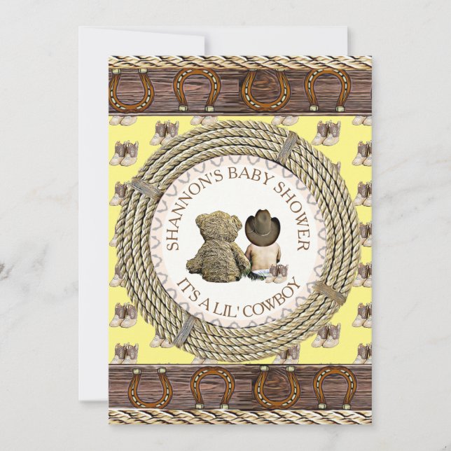 Lil'Cowboy Rustic Land och Westerna babyskor Inbjudningar (Framsida)
