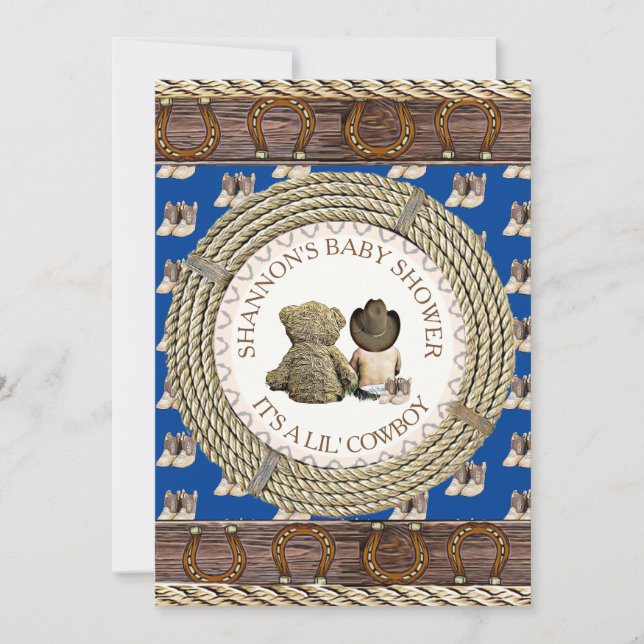 Lil'Cowboy Rustic Land och Westerna babyskor Inbjudningar (Framsida)
