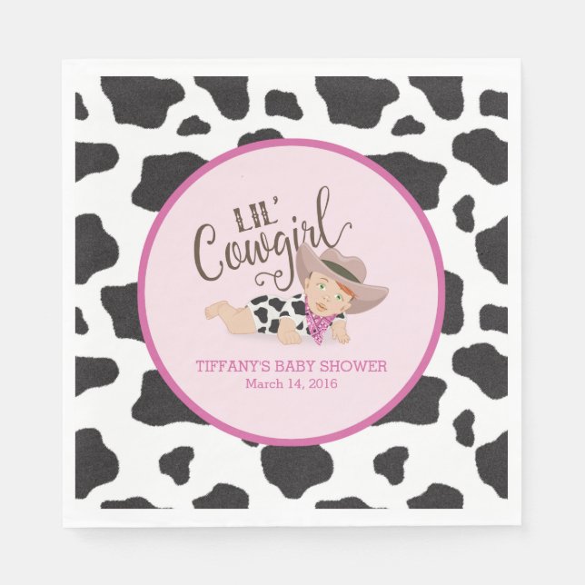 Lil'Cowgirl Baby Shower Napkins - Rödhårig Pappersservett (Framsidan)