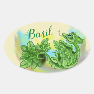 lil'Dragon örb-etiketter~Basil't'l'rage Ovalt Klistermärke