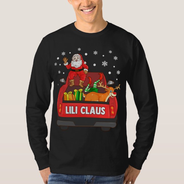 Lili Claus Red Lastbil Santa Reindeer Elf jul T Shirt (Framsida)