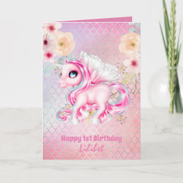 Lilibet 1st Birthday Cards - Princess Unicorns Kort