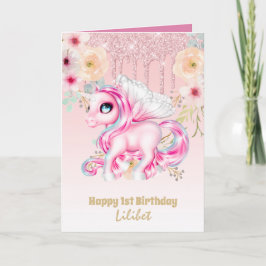 Lilibet 1st Birthday Cards - Princess Unicorns Kort
