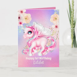 Lilibet 1st Birthday Cards - Princess Unicorns Kort